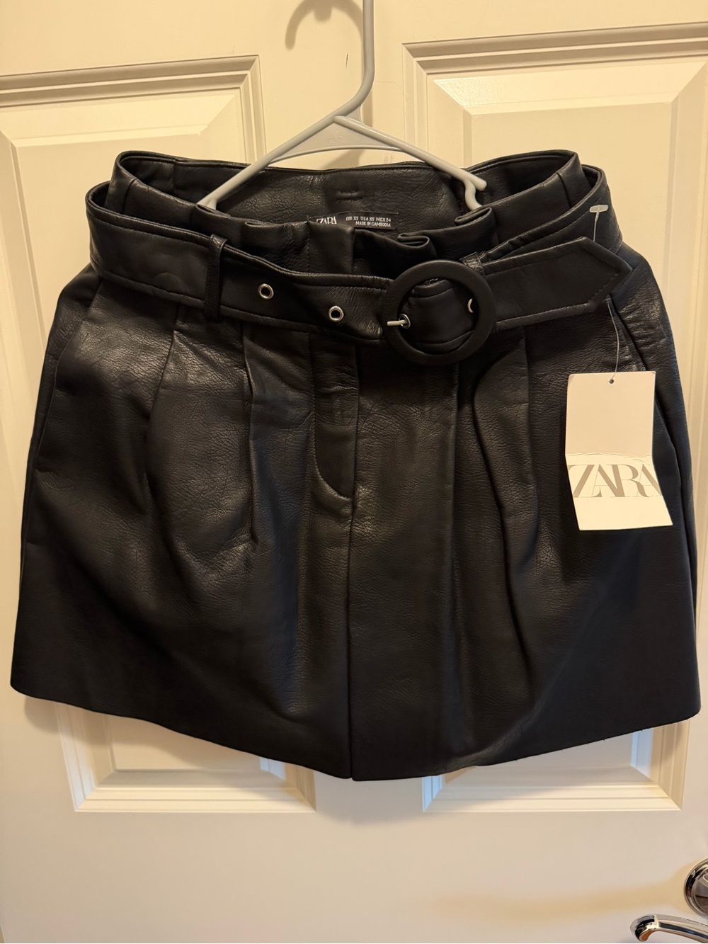ZARA Black Faux Leather Belted Mini Skirt